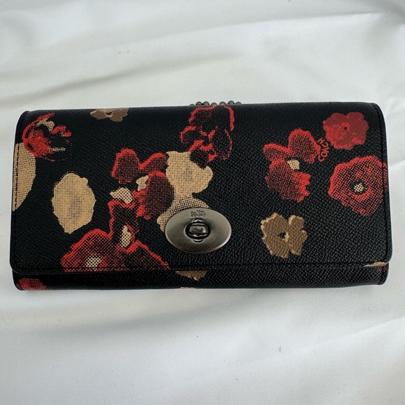 Coach Slim Envelope Wallet On Chain In Floral Print Leather Gunmetal Hardware - Picture 6 of 14
